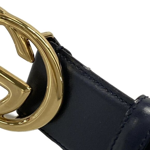GUCCI Interlocking G - Dark Navy Gold Leather Hardware Belt 213-082925 - Picture 5 of 7